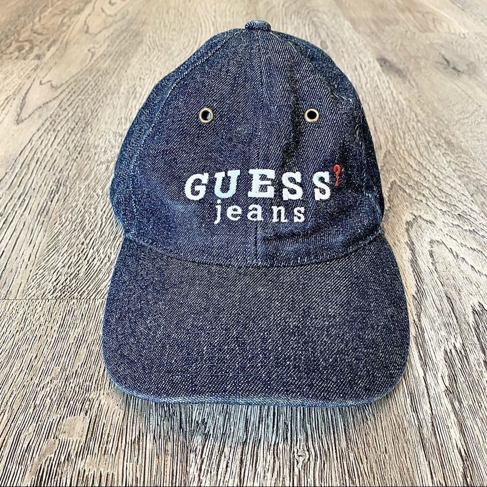 GUESS Vintage 90s Jeans Blue Denim 100% Cotton Cap Hat Adjustable Adult.